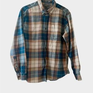 Eddie Bauer Men's Flannel Blue & Brown Plaid Shirt 100% Cotton XL